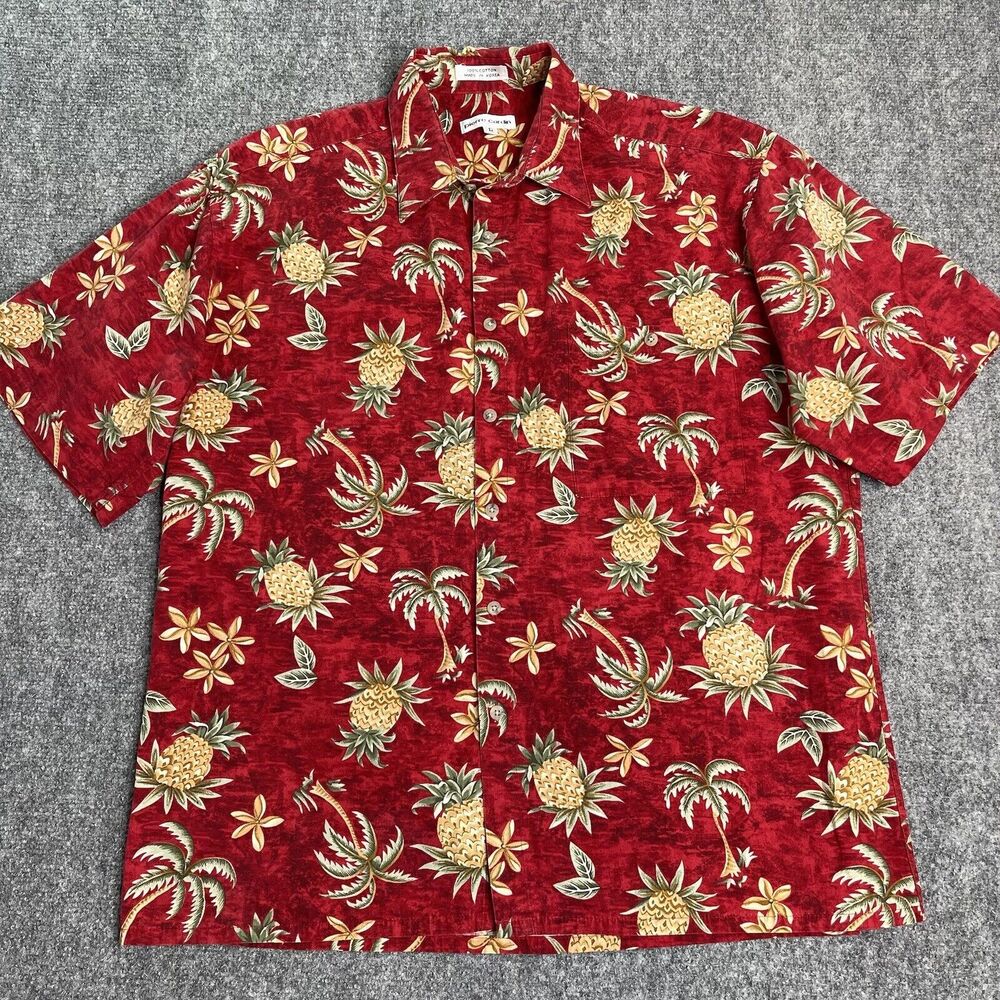 Pierre Cardin Shirt Mens Large Short Sleeve Button Up Pineapple Palms Beach Camp - Picture 1 of 6
